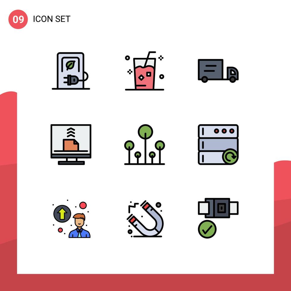 Set of 9 Modern UI Icons Symbols Signs for forest desktop juice contact communication Editable Vector Design Elements