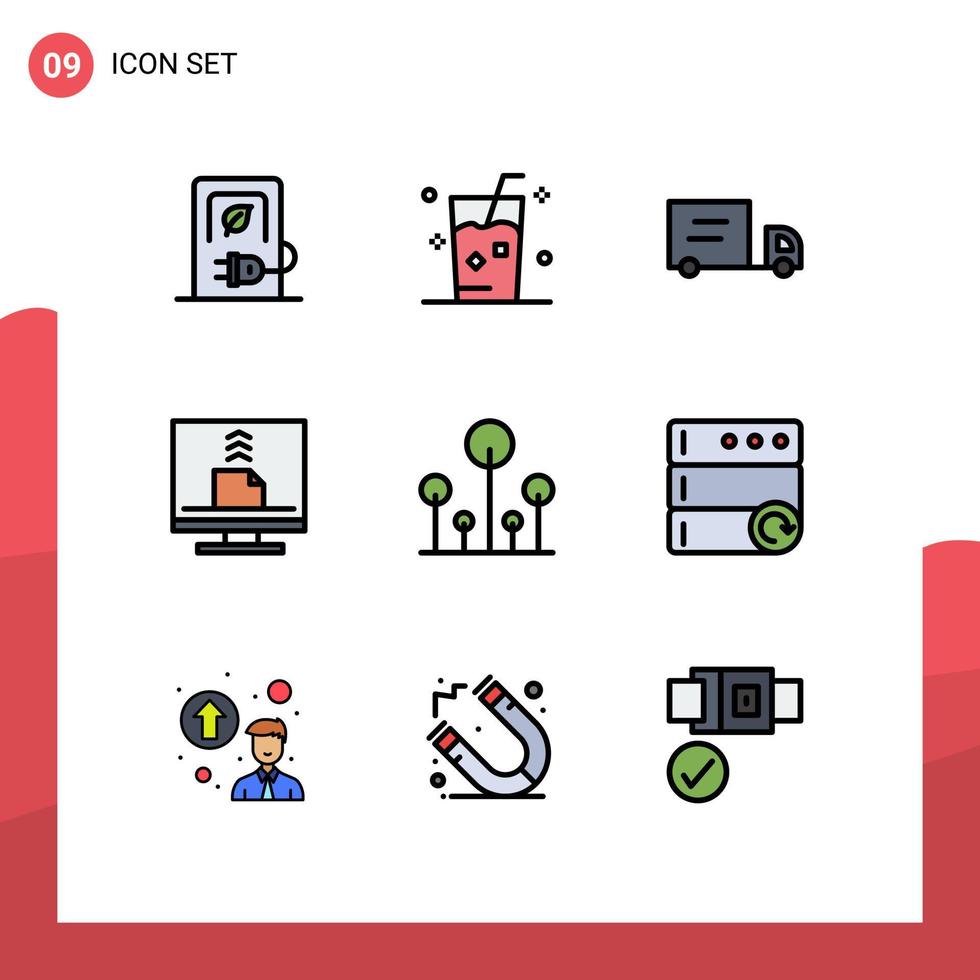 Set of 9 Modern UI Icons Symbols Signs for forest desktop juice contact communication Editable Vector Design Elements