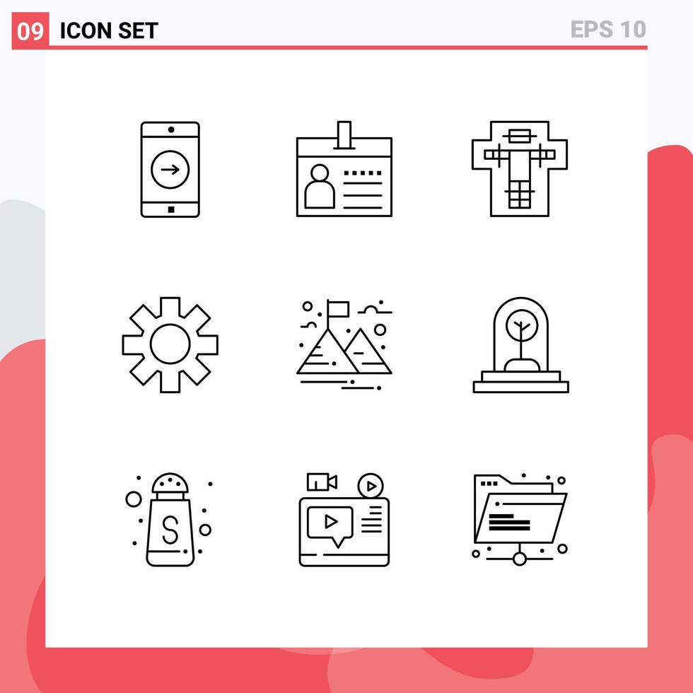 9 Outline concept for Websites Mobile and Apps goal cog identification setting electric Editable Vector Design Elements