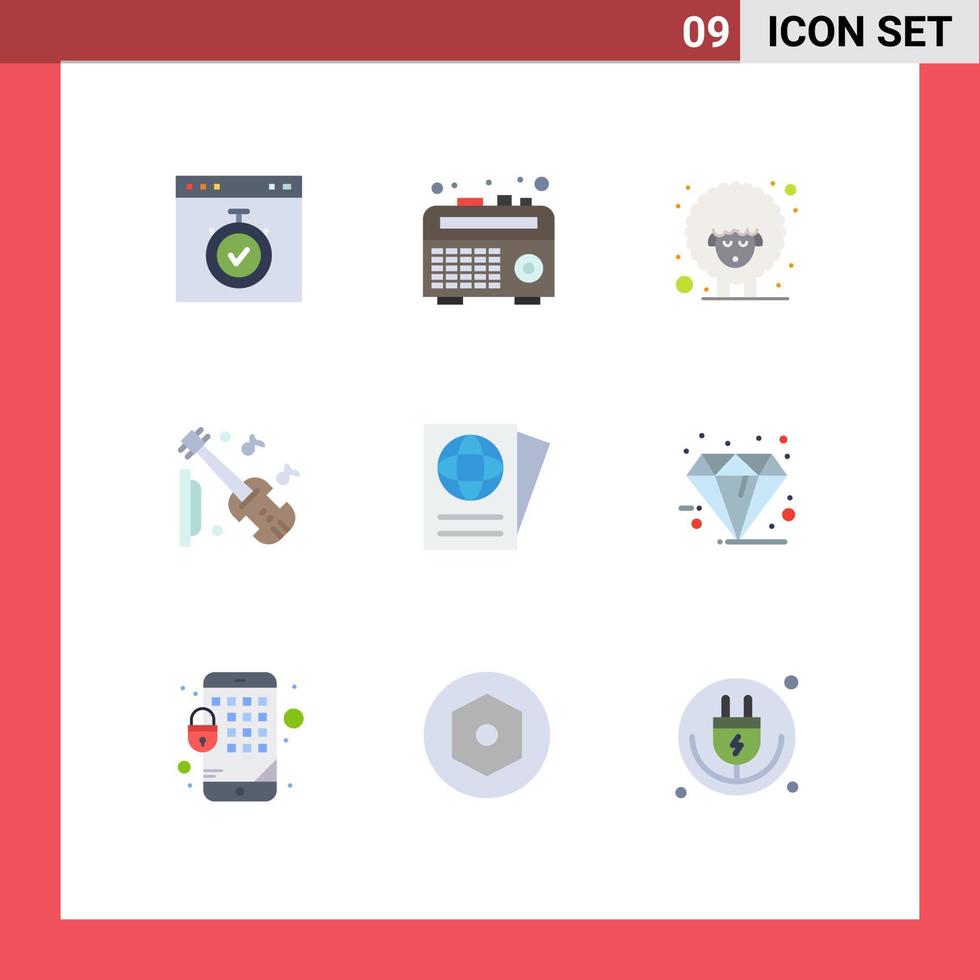 9 Flat Color concept for Websites Mobile and Apps passport violin easter music guitar Editable Vector Design Elements