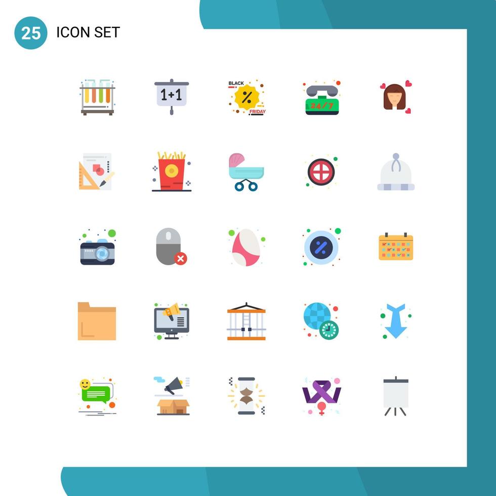 25 Universal Flat Colors Set for Web and Mobile Applications woman girl discount time support Editable Vector Design Elements