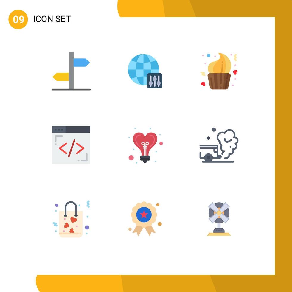 Modern Set of 9 Flat Colors Pictograph of light bulb cake lines coding Editable Vector Design Elements