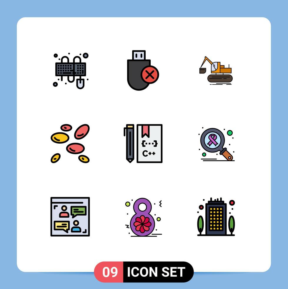9 Universal Filledline Flat Colors Set for Web and Mobile Applications c white blood cells stick wbcs truck Editable Vector Design Elements