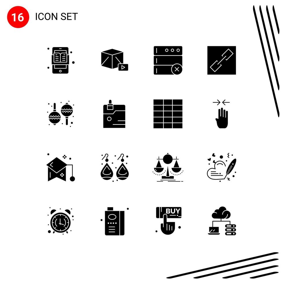 Group of 16 Modern Solid Glyphs Set for music instrument box link chain Editable Vector Design Elements