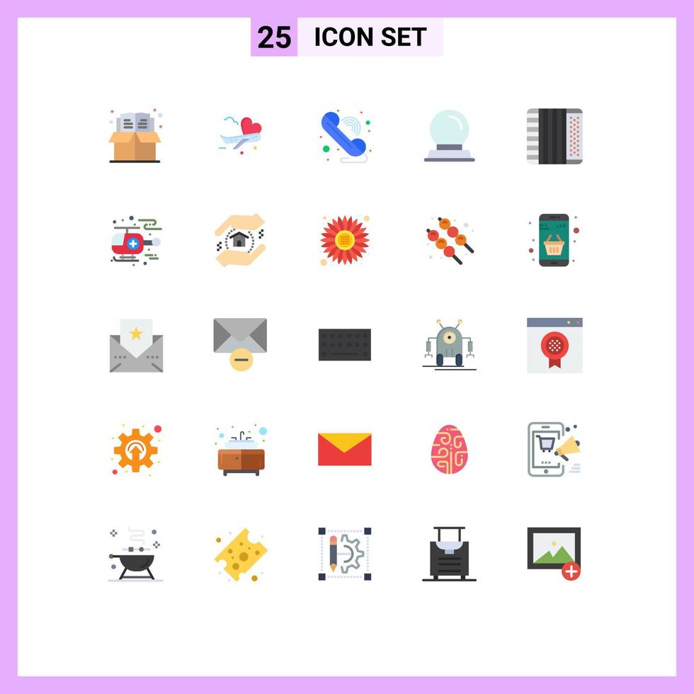 Pictogram Set of 25 Simple Flat Colors of instrument accordion call magic ball glass stand Editable Vector Design Elements