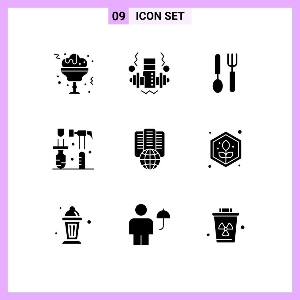 Mobile Interface Solid Glyph Set of 9 Pictograms of server internet dish hosting screwdriver Editable Vector Design Elements
