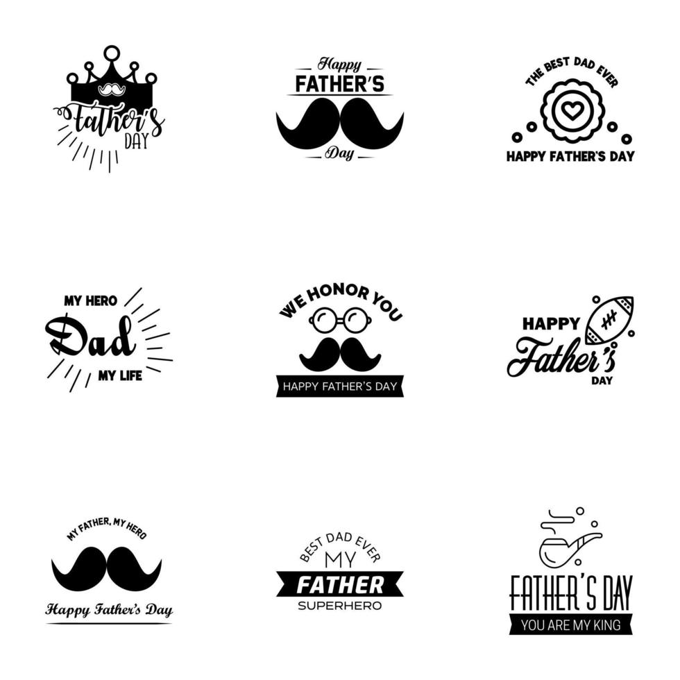 9 Black Happy Fathers Day Design Collection A set of twelve brown colored vintage style Fathers Day Designs on light background Editable Vector Design Elements