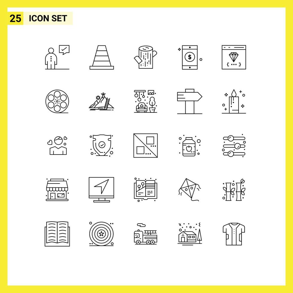 25 Universal Line Signs Symbols of develop browser log app dollar Editable Vector Design Elements