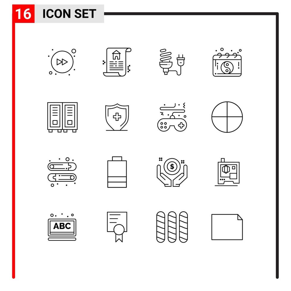 Pack of 16 creative Outlines of library mandarin eletrical chinese calendar Editable Vector Design Elements