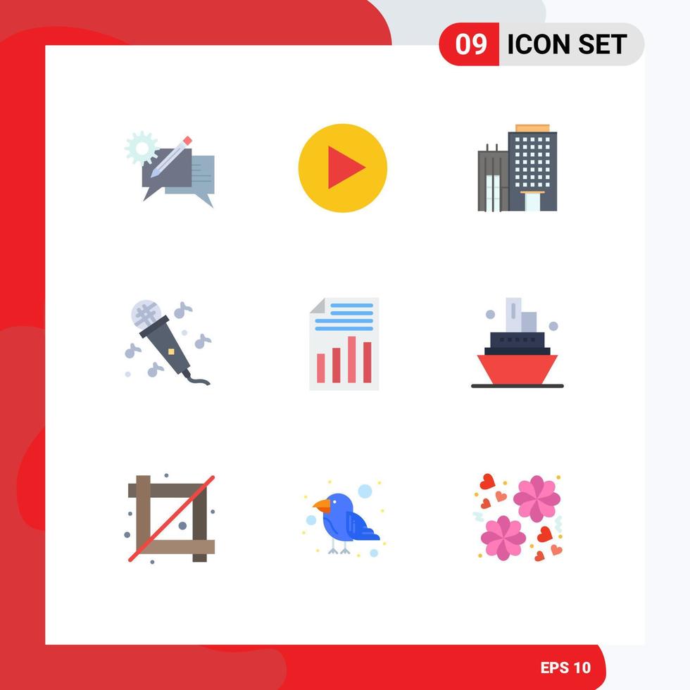 9 Universal Flat Colors Set for Web and Mobile Applications report file building document microphone Editable Vector Design Elements