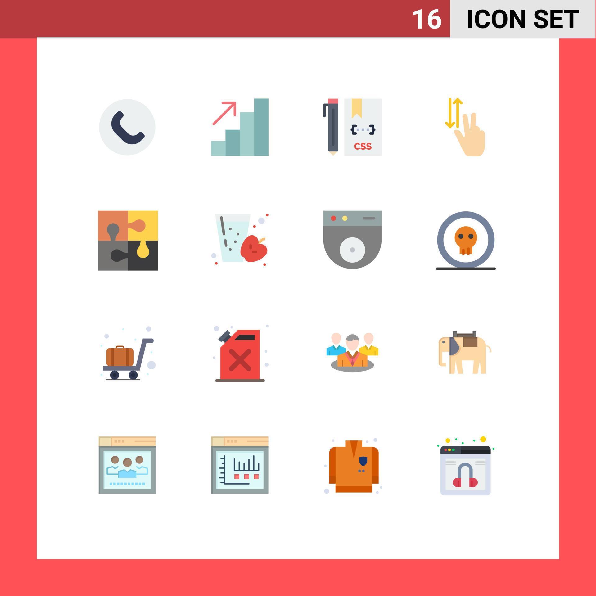 Set of 16 Modern UI Icons Symbols Signs for piece down css up gestures ...