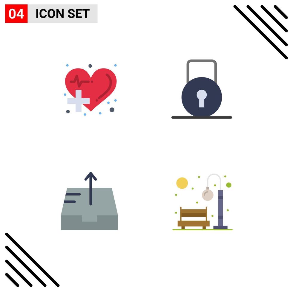 Set of 4 Commercial Flat Icons pack for care mailbox medical lock pad send Editable Vector Design Elements