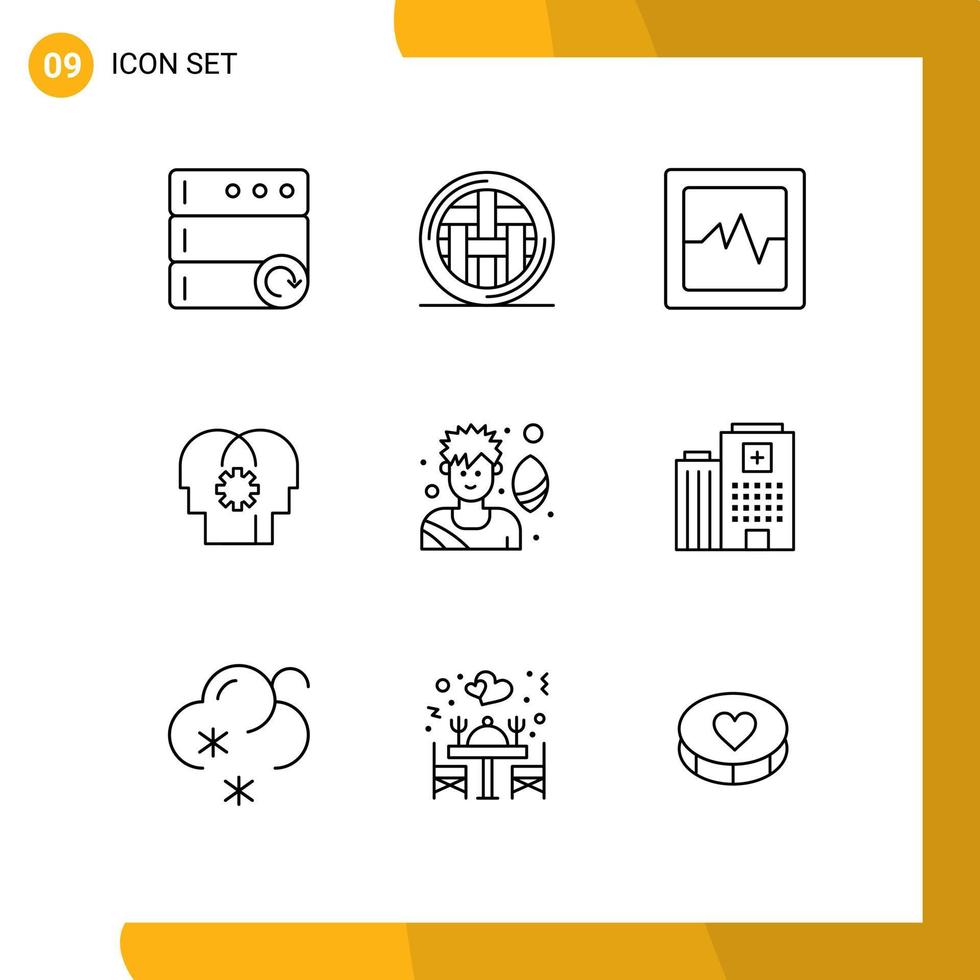 9 Universal Outline Signs Symbols of hospital soccer player analytics rugby player mind Editable Vector Design Elements
