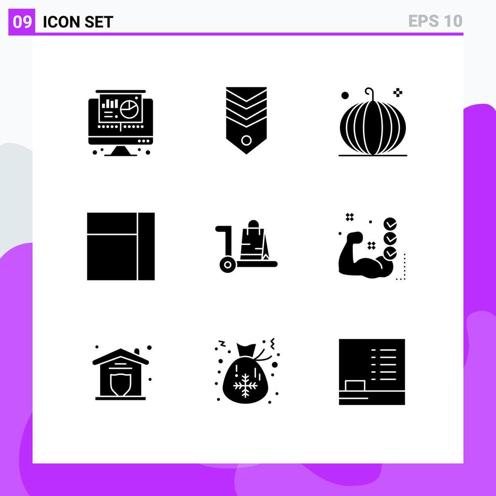 9 Thematic Vector Solid Glyphs and Editable Symbols of market bag cornucopia layout thanksgiving Editable Vector Design Elements