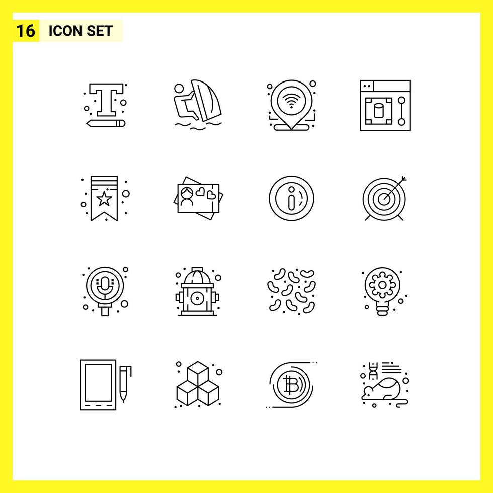 User Interface Pack of 16 Basic Outlines of tool design wind web location Editable Vector Design Elements
