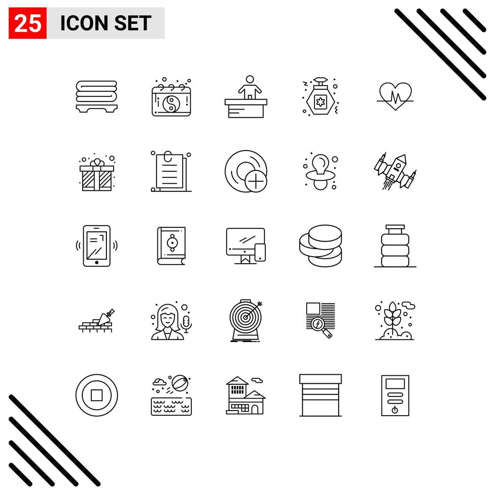 Stock Vector Icon Pack of 25 Line Signs and Symbols for pulse heart desk ecg night Editable Vector Design Elements