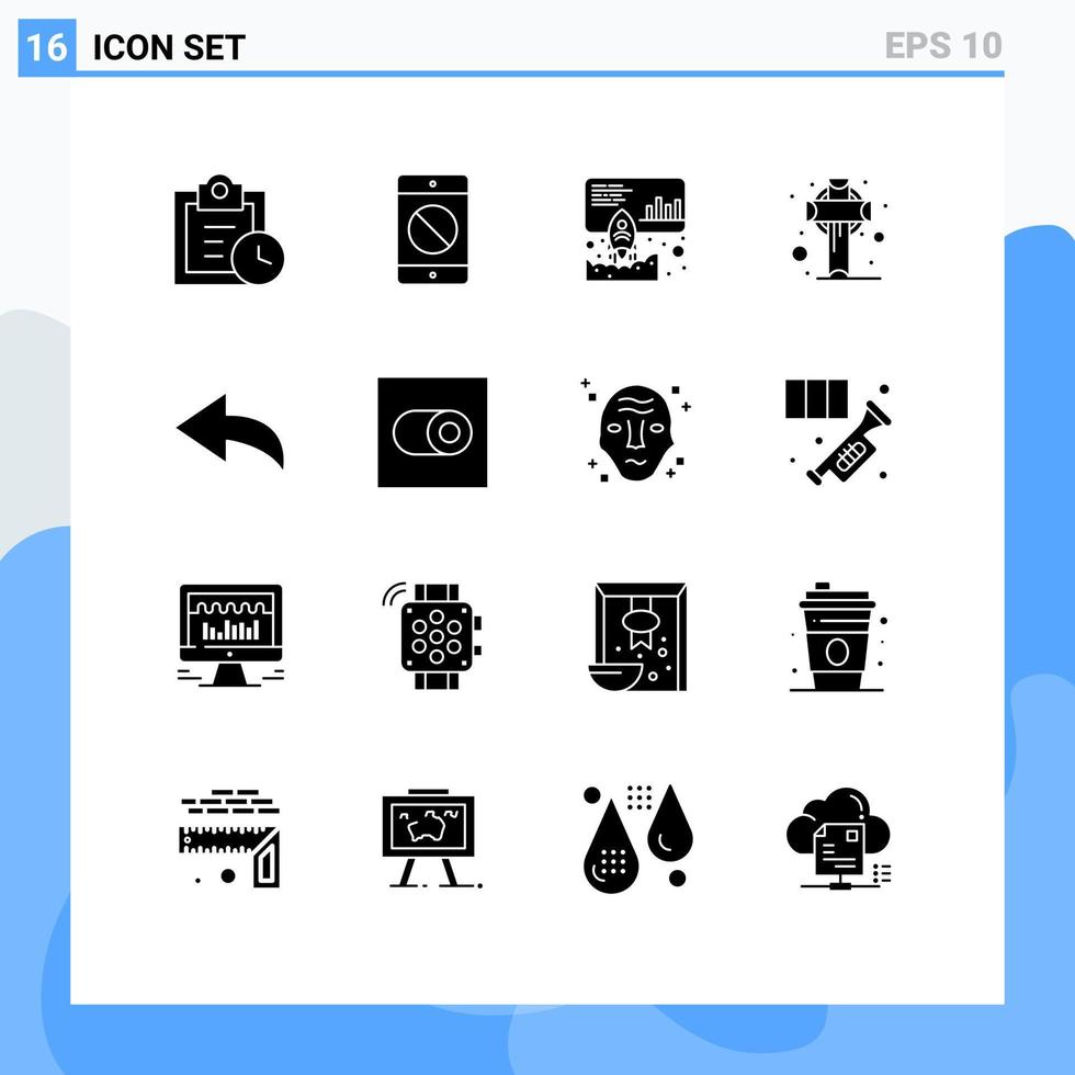 16 signos de glifos sólidos universales símbolos de deshacer datos santos elementos de diseño vectorial editables de cruz irlandesa vector