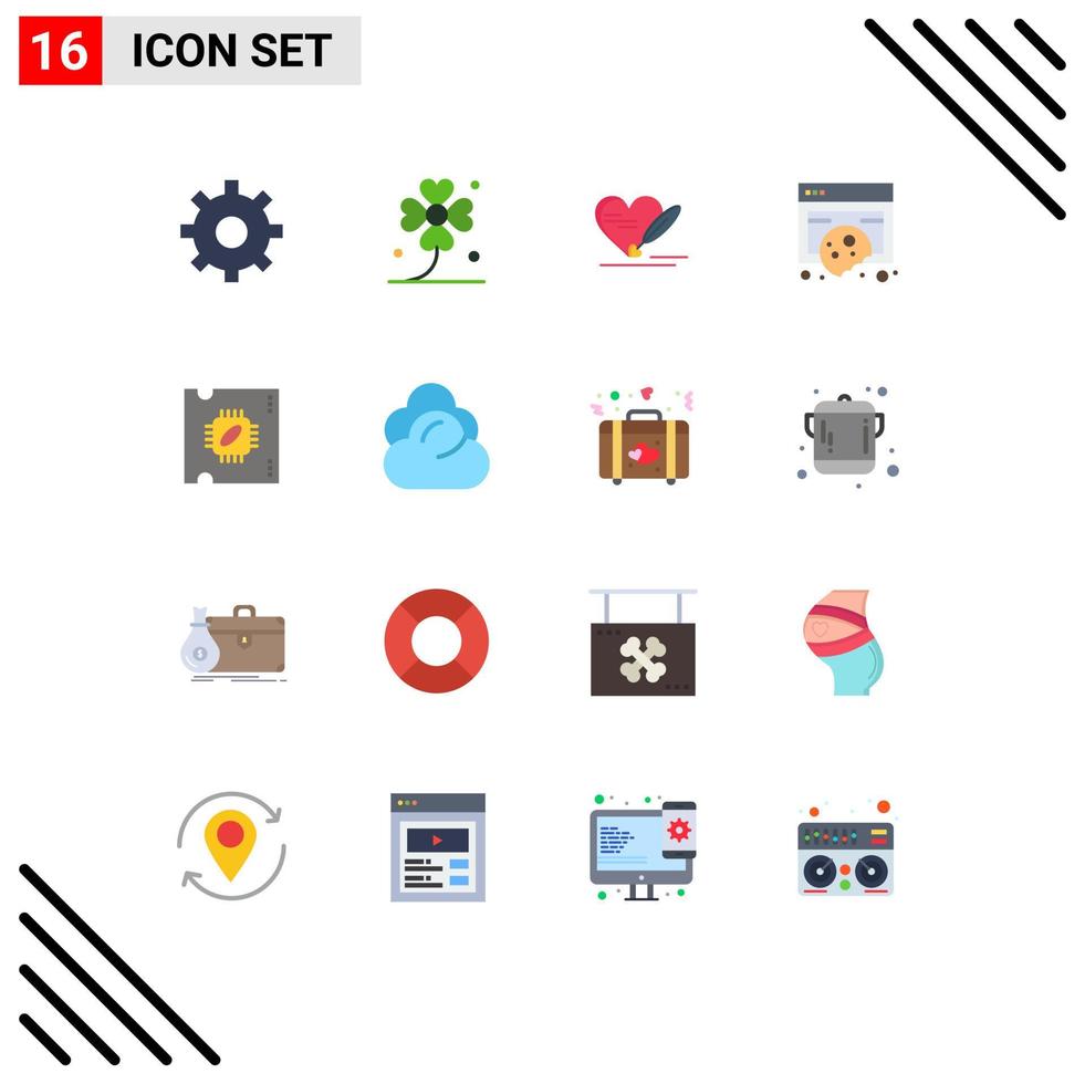 Flat Color Pack of 16 Universal Symbols of cpu policy pen data compliance Editable Pack of Creative Vector Design Elements
