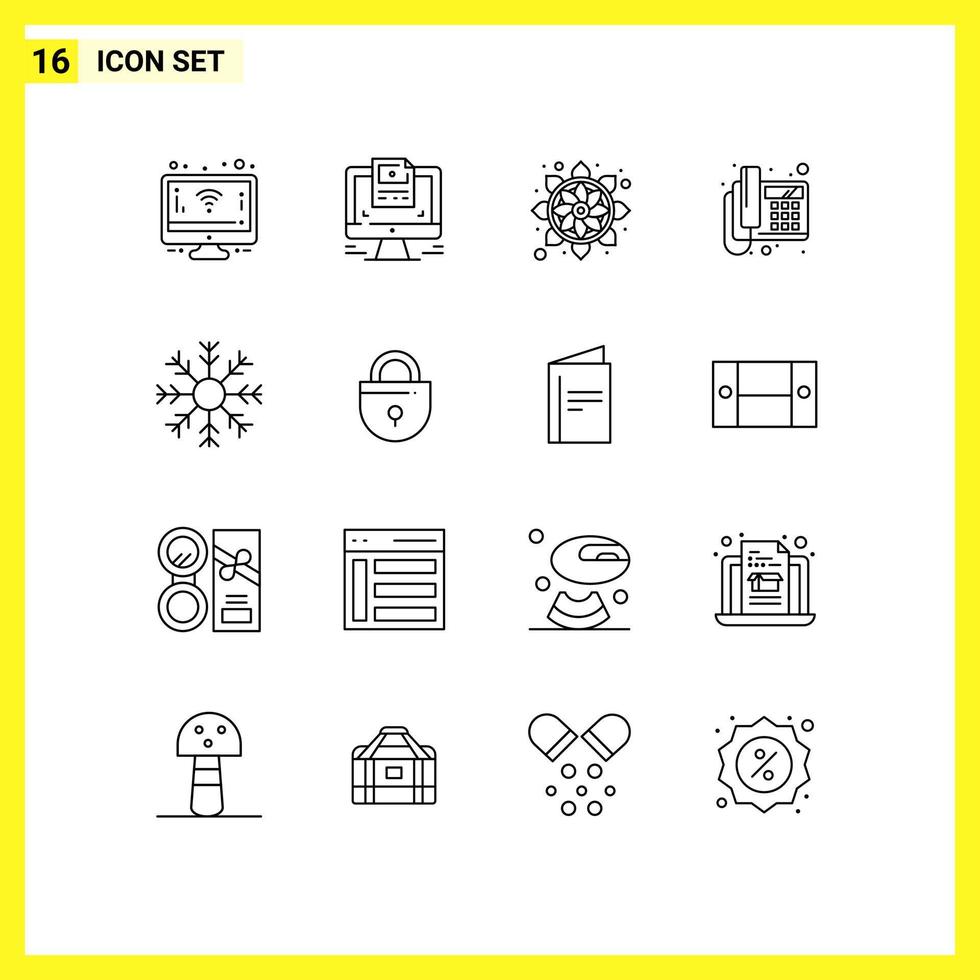 paquete de 16 signos y símbolos de contornos modernos para medios de impresión web, como elementos de diseño de vectores editables del teléfono del dispositivo de la India frío como la nieve