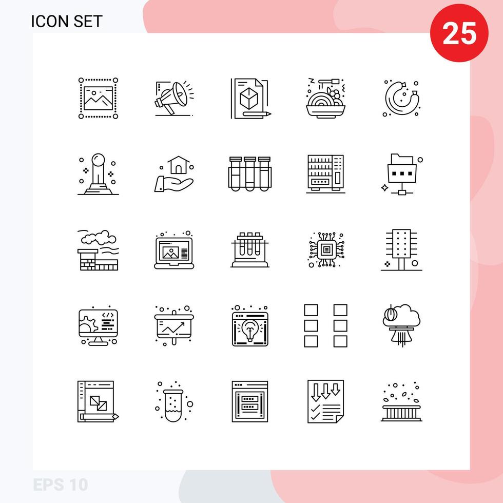 Group of 25 Lines Signs and Symbols for sausage fast digital food technology Editable Vector Design Elements
