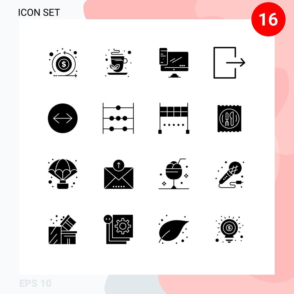 Pack of 16 Modern Solid Glyphs Signs and Symbols for Web Print Media such as swipe arrows horizontal swipe monitor send arrow Editable Vector Design Elements