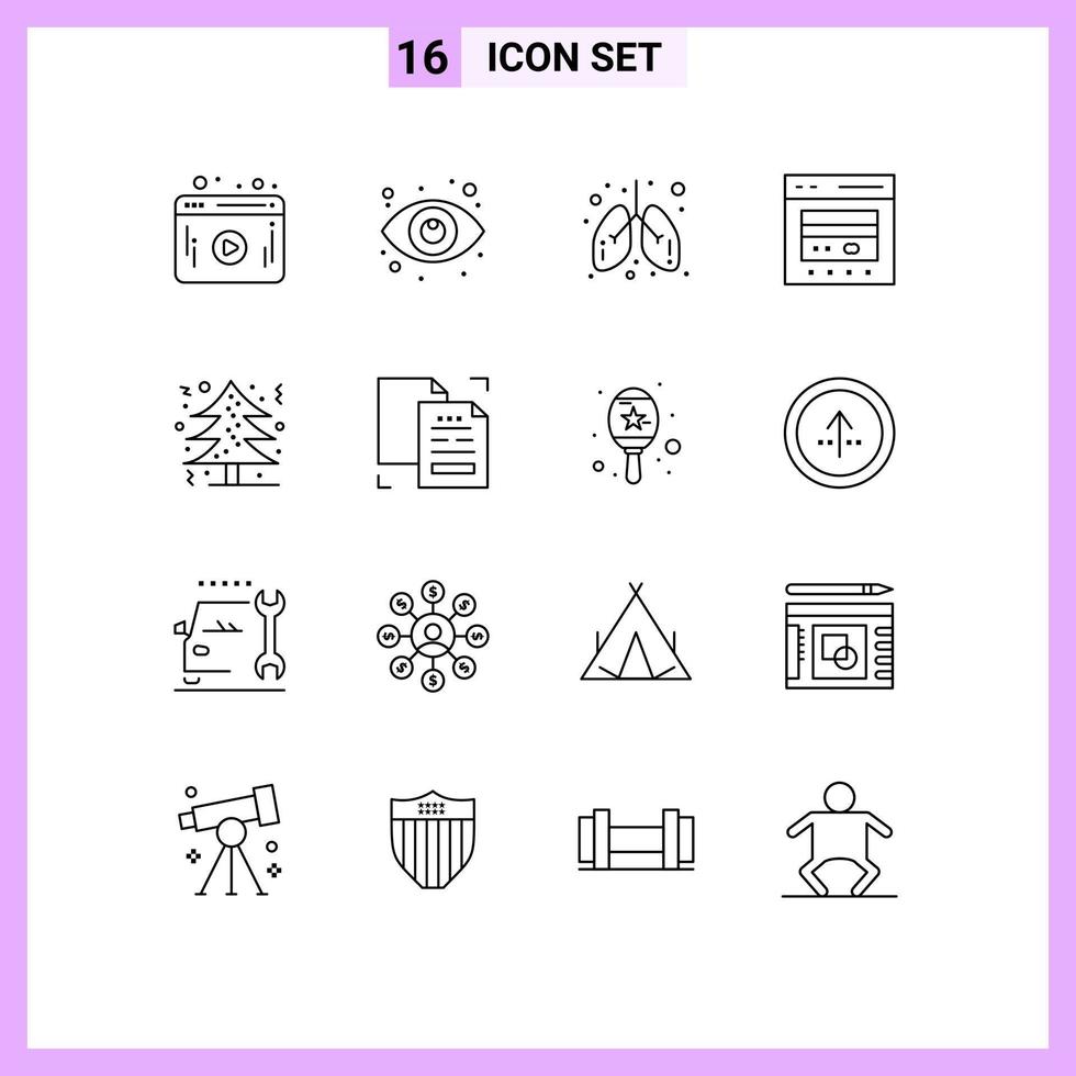 User Interface Pack of 16 Basic Outlines of christmas tree online health ecommerce cash Editable Vector Design Elements