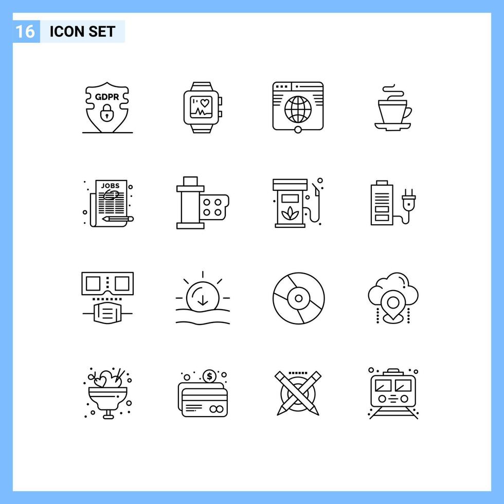 Modern Set of 16 Outlines and symbols such as employment coffee globe cup website Editable Vector Design Elements