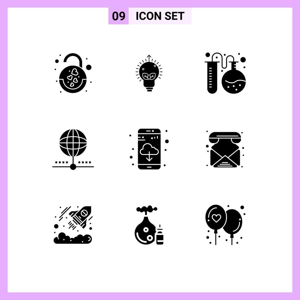 Set of 9 Modern UI Icons Symbols Signs for app global lab database cloud Editable Vector Design Elements