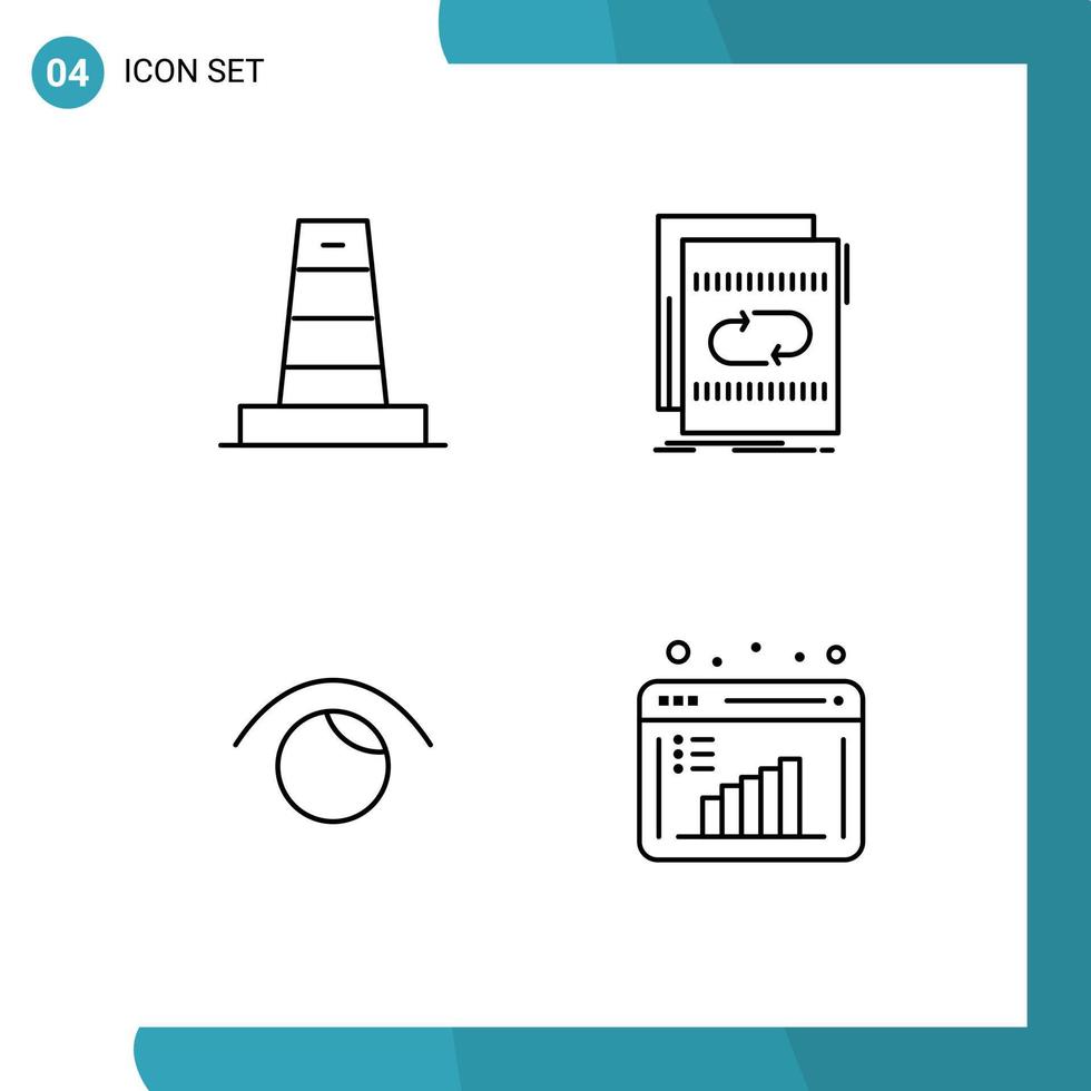 conjunto de 4 colores planos de línea de llenado de vector en cuadrícula para el ojo de negocios bajo elementos de diseño de vector editables de reloj de bucle