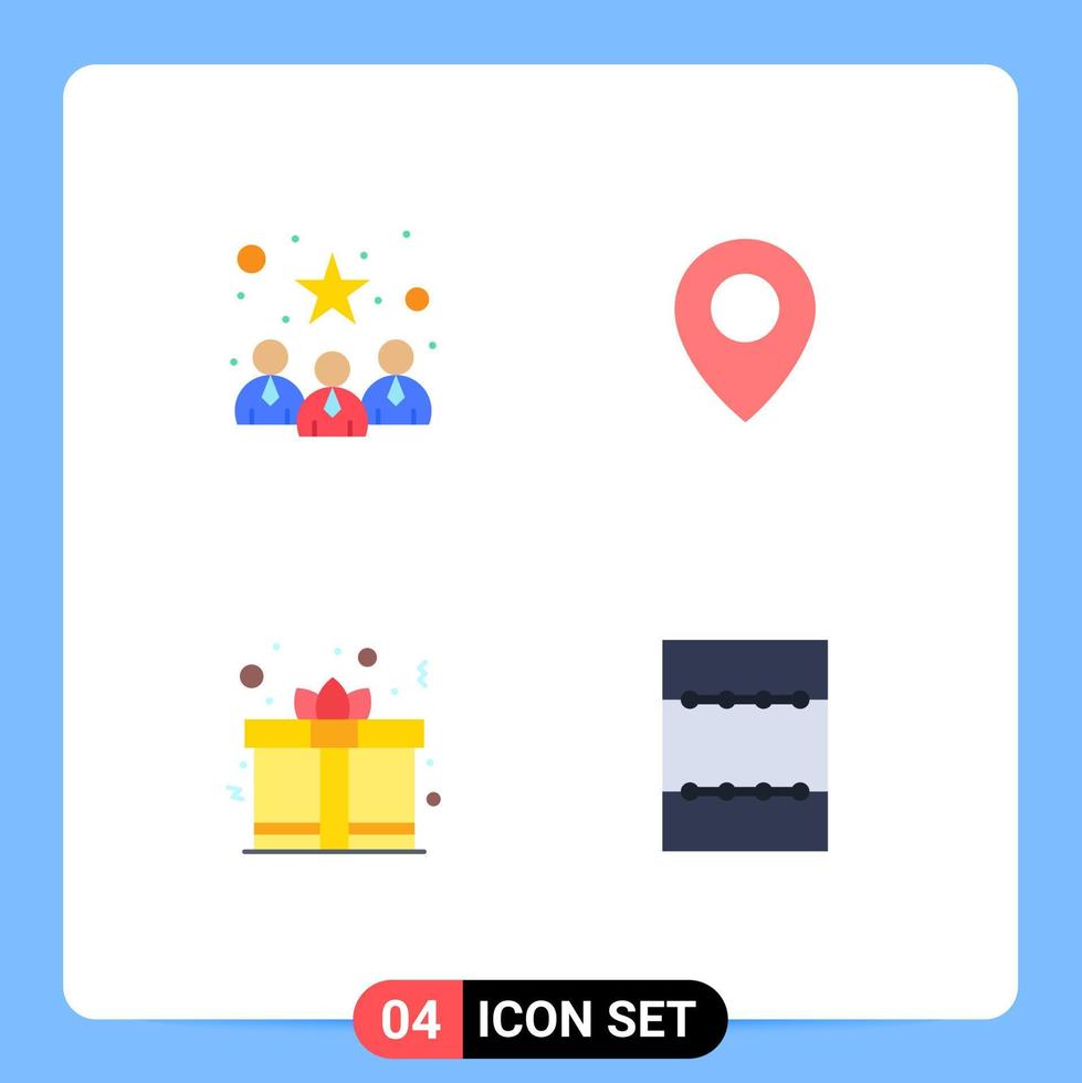 Group of 4 Flat Icons Signs and Symbols for business heart best team map layout Editable Vector Design Elements