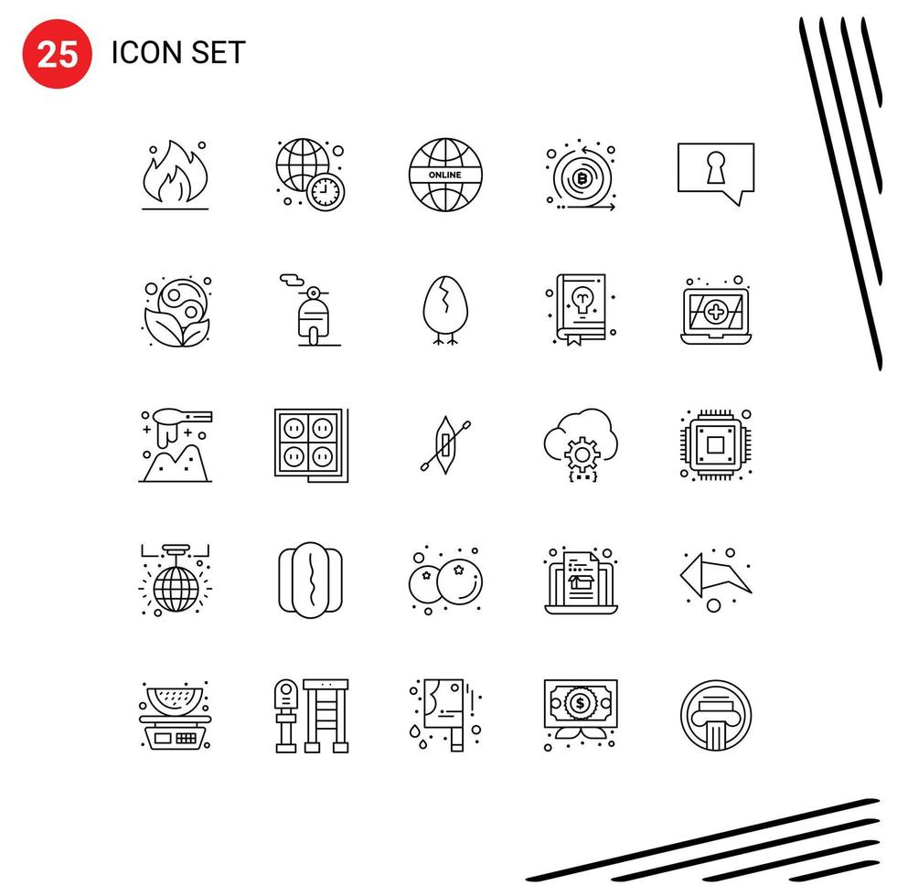 Stock Vector Icon Pack of 25 Line Signs and Symbols for bubble emission global cryptocurrency coin Editable Vector Design Elements