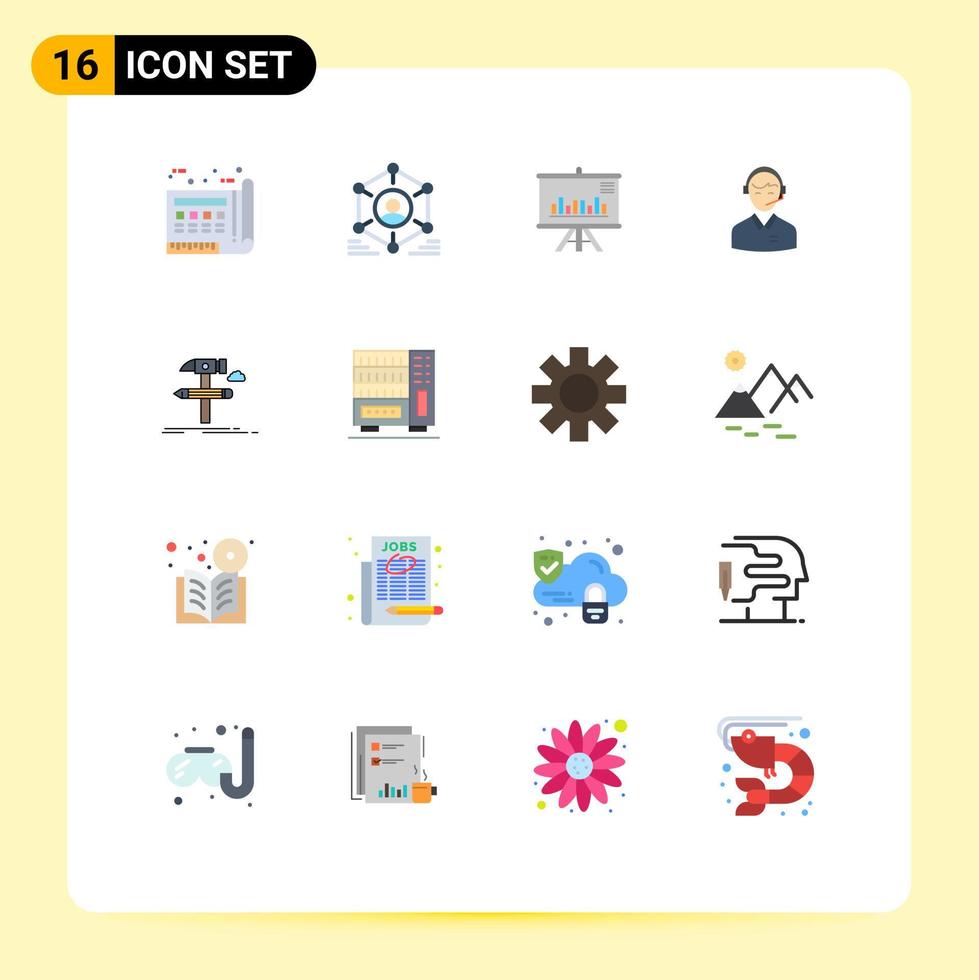 Pictogram Set of 16 Simple Flat Colors of customer business people support graph Editable Pack of Creative Vector Design Elements