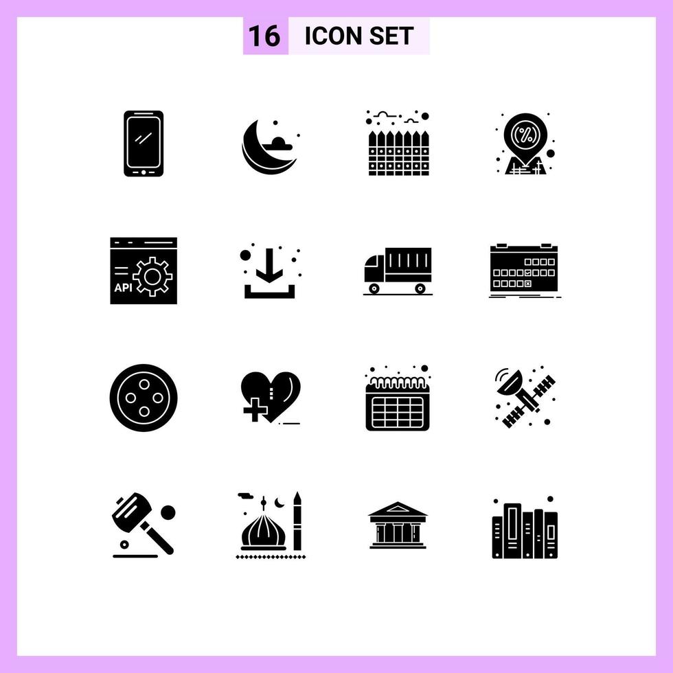 Set of 16 Vector Solid Glyphs on Grid for coding sale estate market discount Editable Vector Design Elements