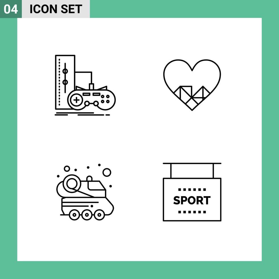 4 Creative Icons Modern Signs and Symbols of game automobile play love space car Editable Vector Design Elements