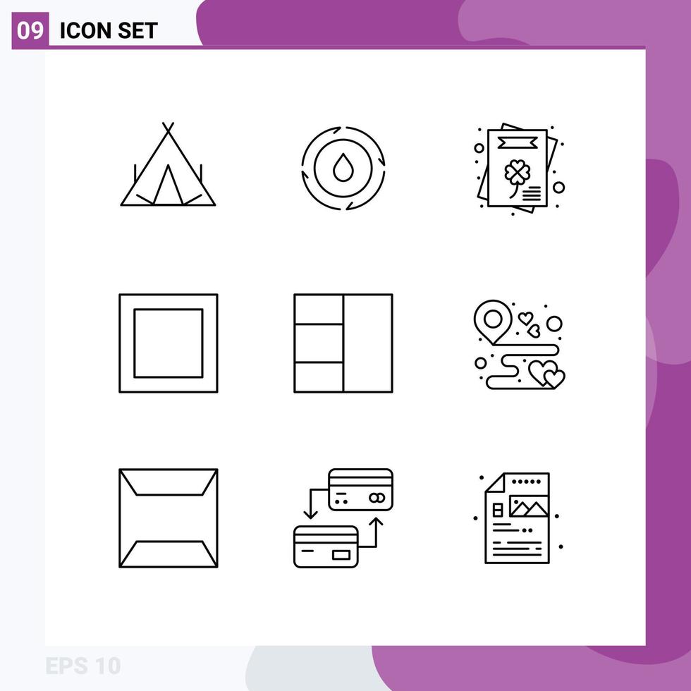 Stock Vector Icon Pack of 9 Line Signs and Symbols for love destination cultures wireframe maximize Editable Vector Design Elements