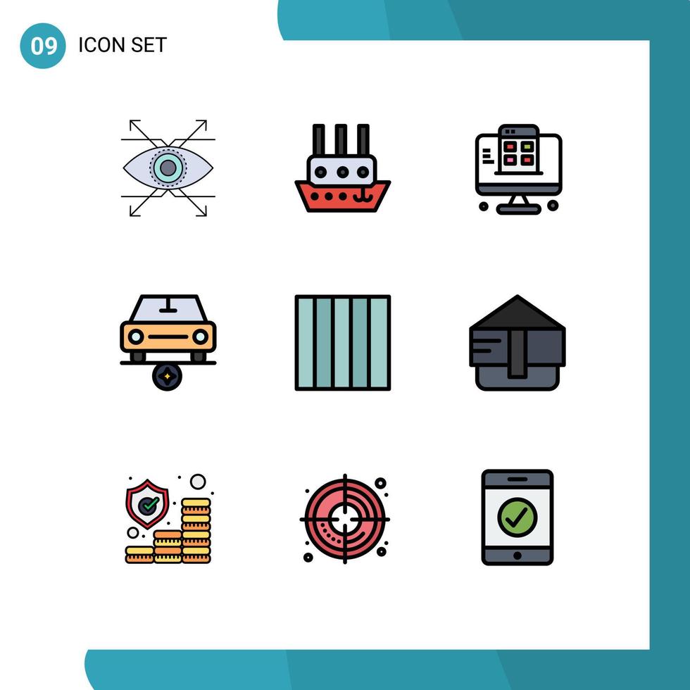 9 Universal Filledline Flat Colors Set for Web and Mobile Applications layout vehicles development star car Editable Vector Design Elements