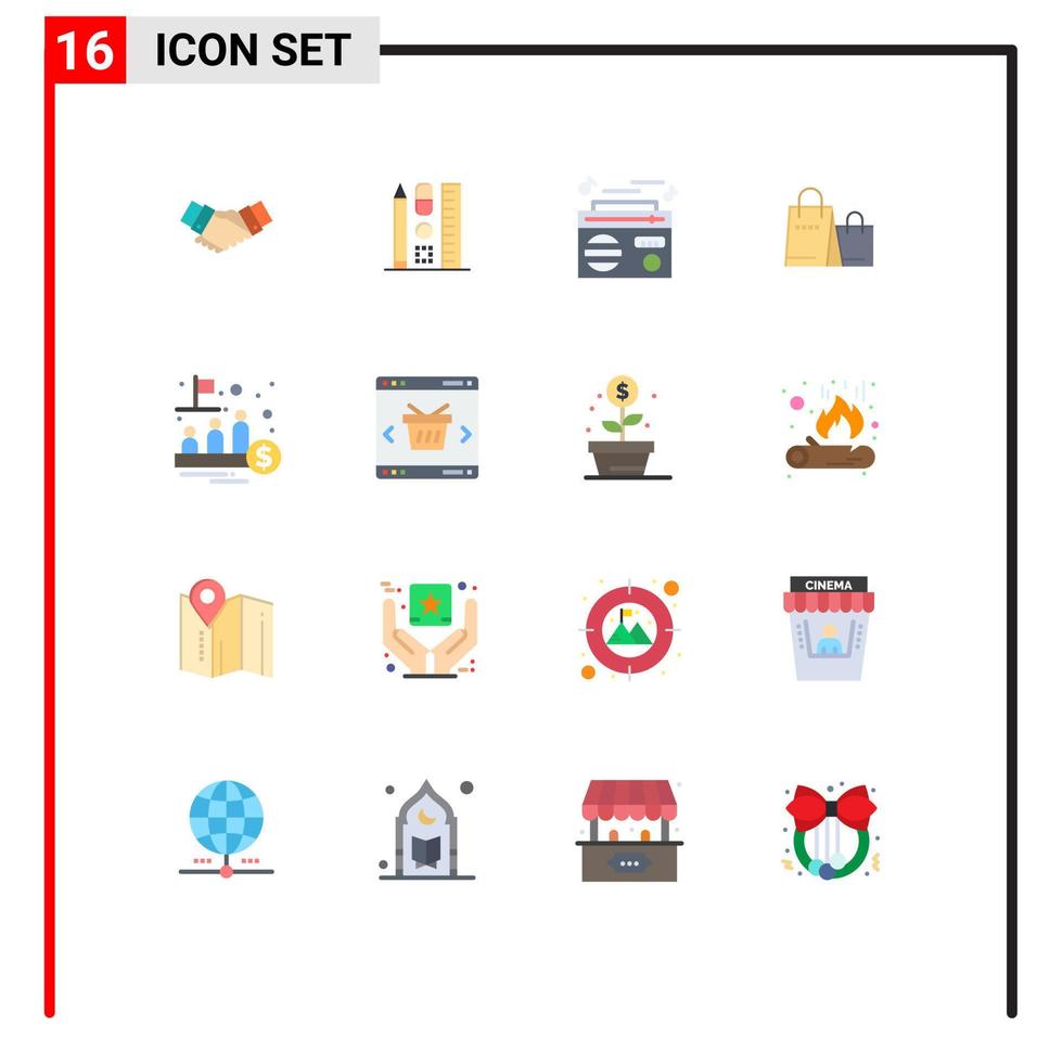 Set of 16 Modern UI Icons Symbols Signs for shop handbag education bag play Editable Pack of Creative Vector Design Elements