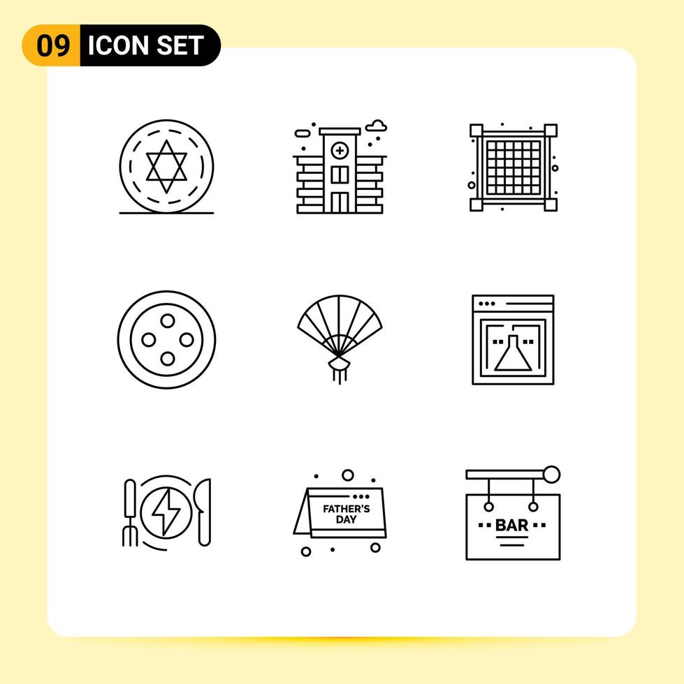 Mobile Interface Outline Set of 9 Pictograms of research flask view chinese hand Editable Vector Design Elements
