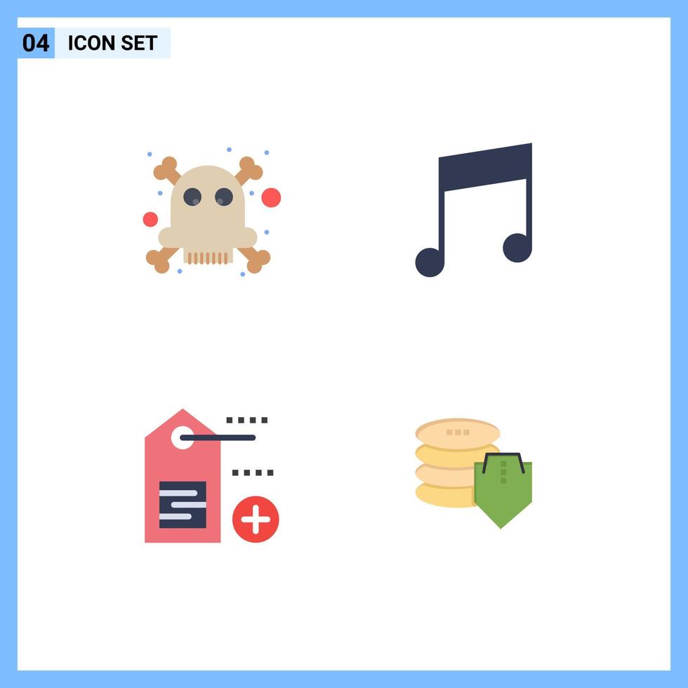 Set of 4 Modern UI Icons Symbols Signs for dangerous shield key add security Editable Vector Design Elements