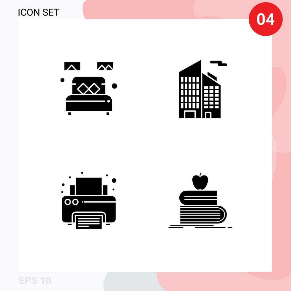 paquete de 4 signos y símbolos de glifos sólidos modernos para medios de impresión web, como impresión de cama, oficina de sueño, impresión de elementos de diseño de vectores editables