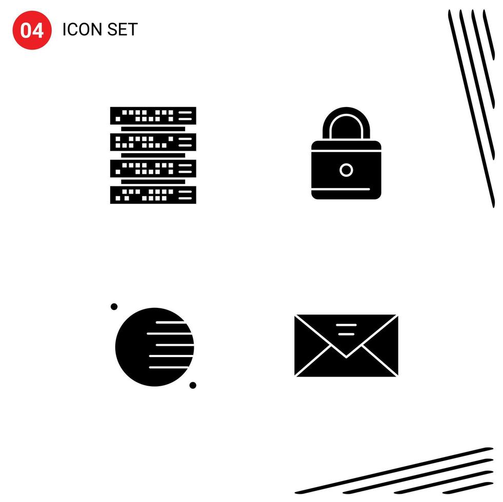 4 Thematic Vector Solid Glyphs and Editable Symbols of computer space server security inbox Editable Vector Design Elements