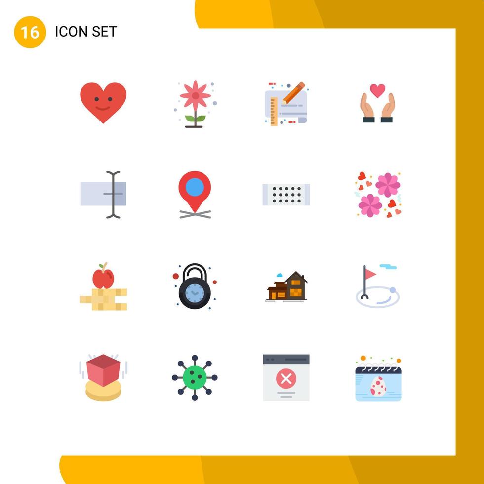 Pack of 16 creative Flat Colors of input cursor document charity hand Editable Pack of Creative Vector Design Elements