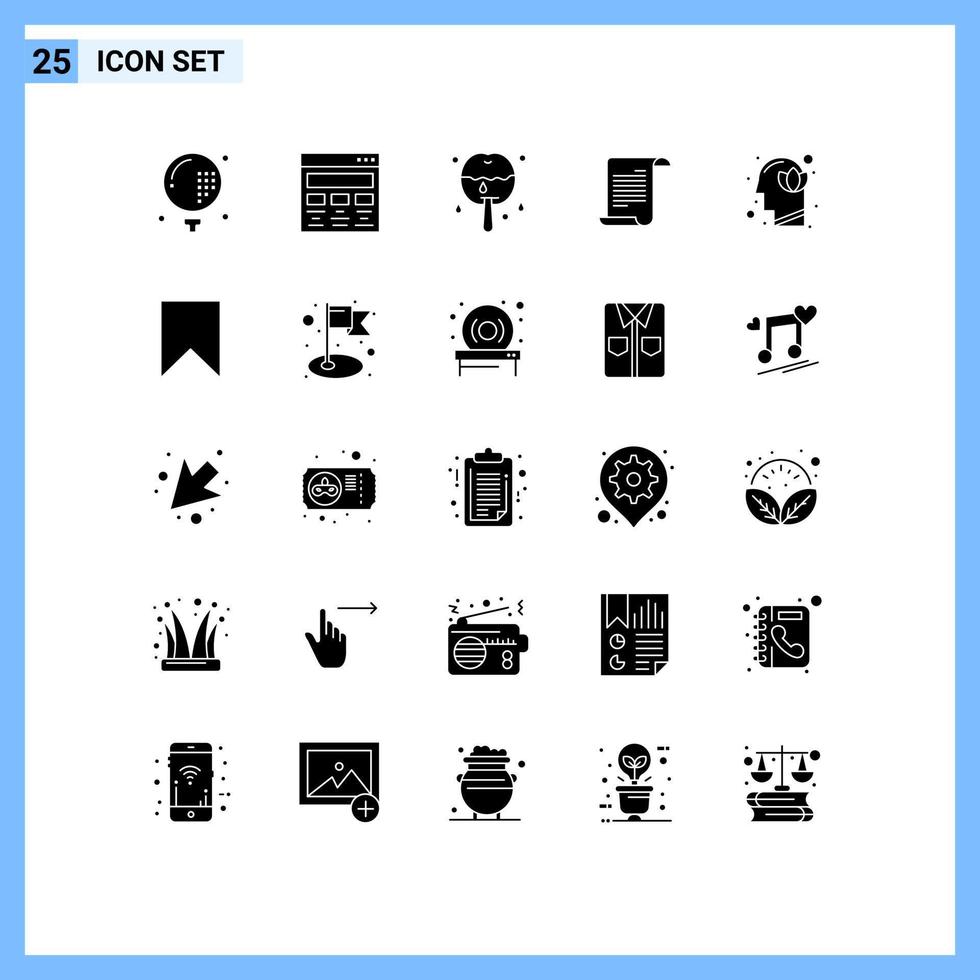 grupo universal de símbolos de iconos de 25 glifos sólidos modernos de elementos de diseño vectorial editables de postres de archivo de pintura de texto de EE. UU. vector