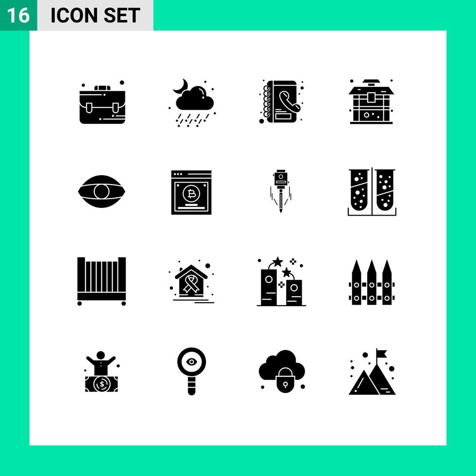 Pack of 16 creative Solid Glyphs of vision face contacts eye china Editable Vector Design Elements