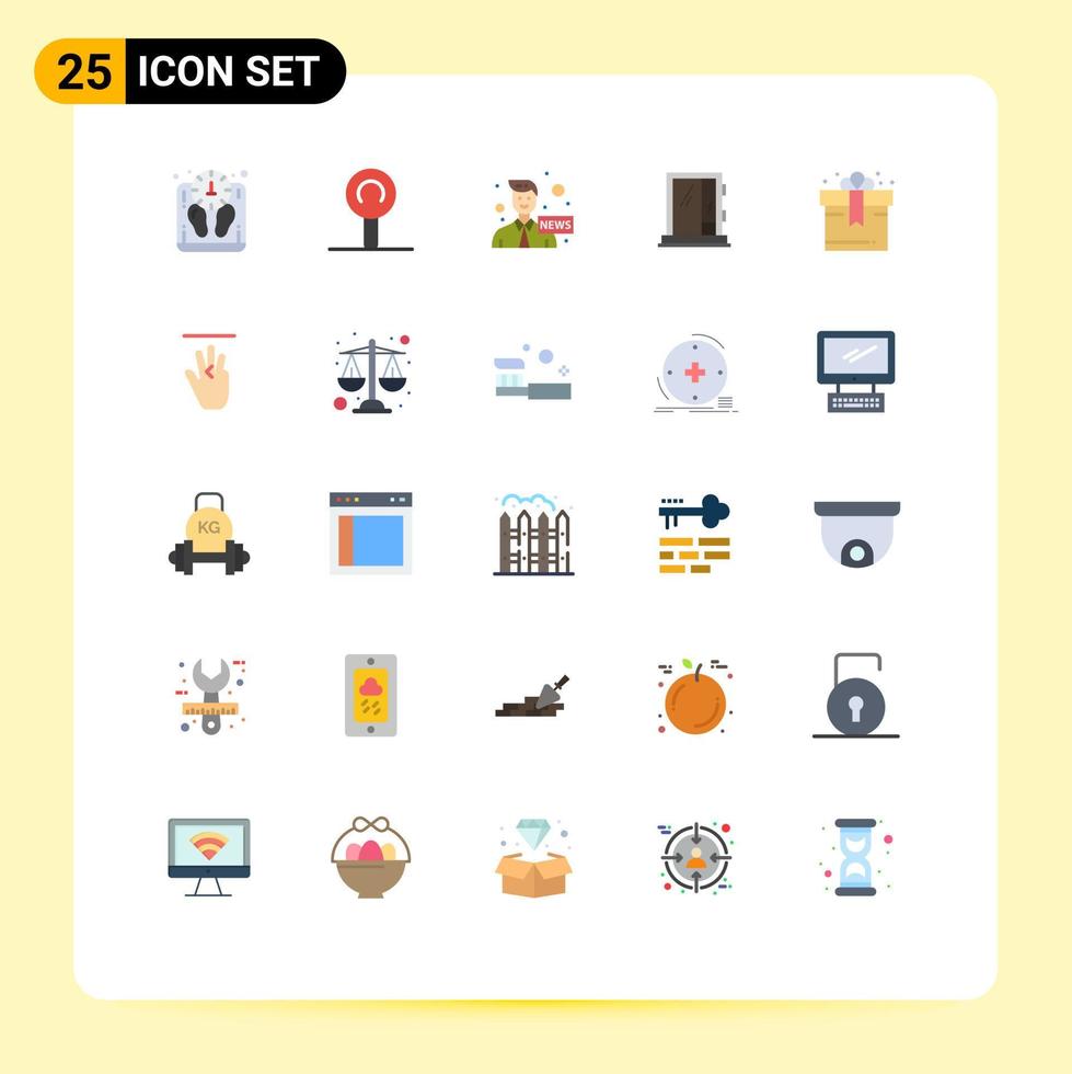 Modern Set of 25 Flat Colors Pictograph of gift birthday media repair building Editable Vector Design Elements