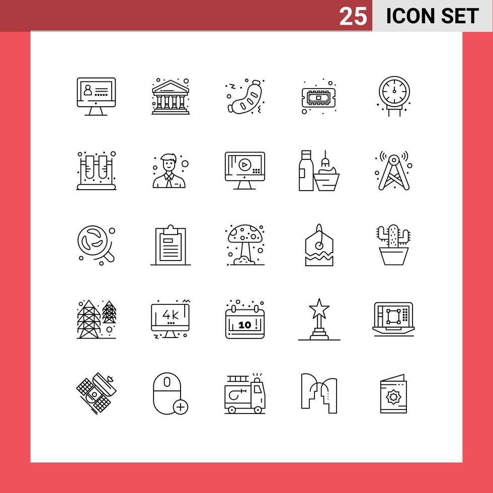 Group of 25 Modern Lines Set for mechanical hardware fast cpu chip Editable Vector Design Elements