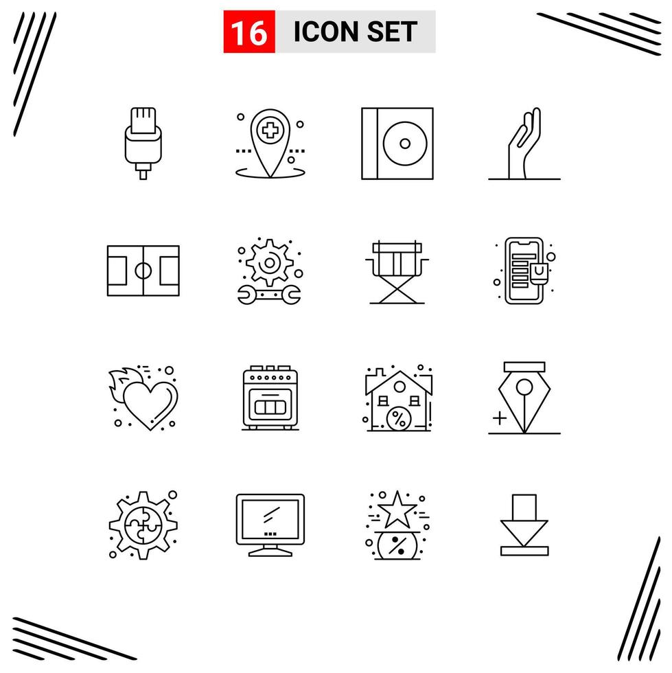 Set of 16 Modern UI Icons Symbols Signs for academy football case field hand Editable Vector Design Elements