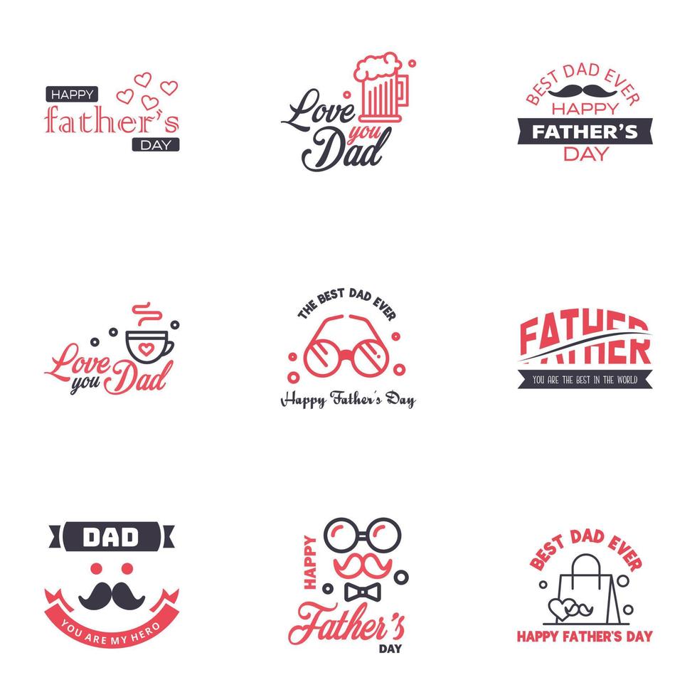 Happy fathers day 9 Black and Pink vintage retro type font Illustrator eps10 Editable Vector Design Elements
