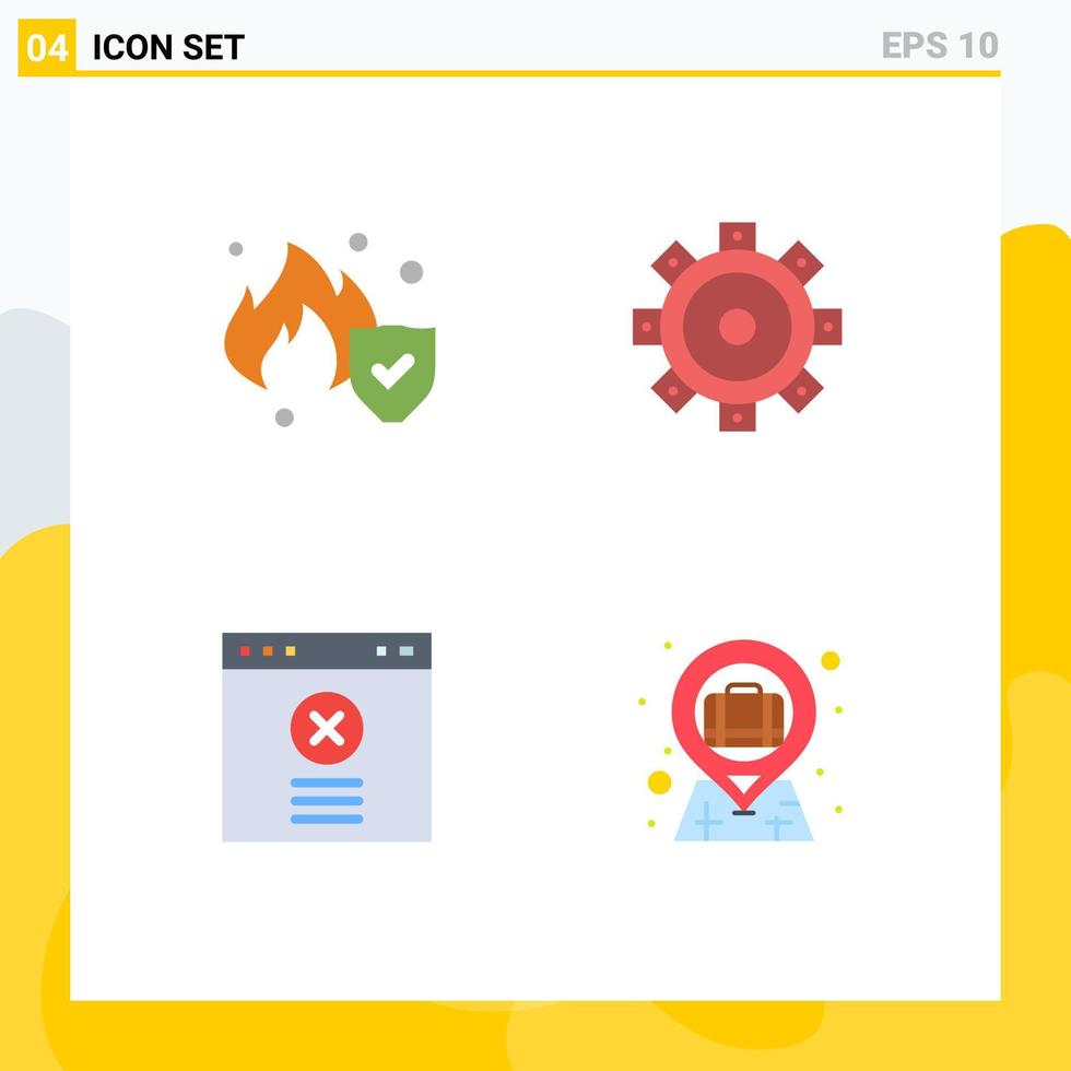 Group of 4 Flat Icons Signs and Symbols for fire bag construction block briefcase in map pin Editable Vector Design Elements