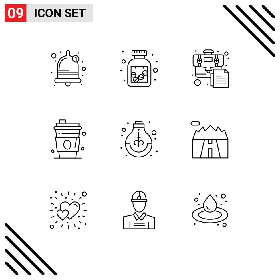 Set of 9 Vector Outlines on Grid for school growth business education juice Editable Vector Design Elements